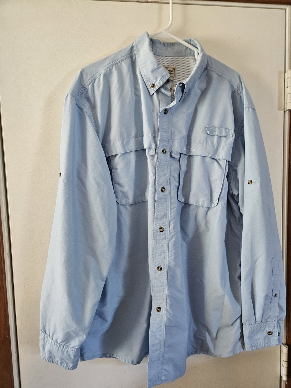 L.L. Bean Light Blue Long-Sleeve Button Fishing Shirt